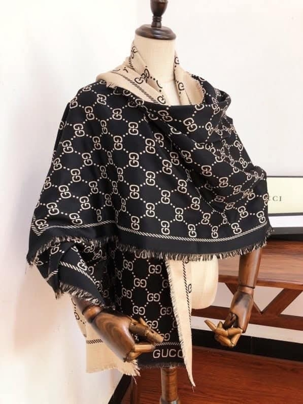 Unlisted Black and Cream Fringe Wrap